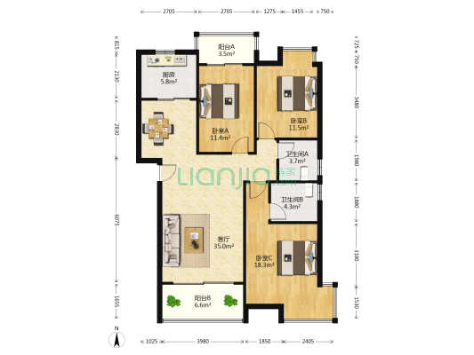 隆旺乐合小镇 3室1厅2卫 120平方