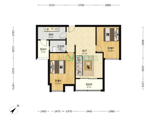 和庆家园C区 2室1厅1卫 81平方