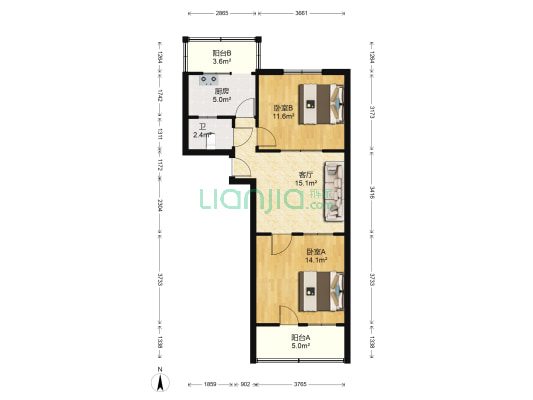 三友泰山区政府宿舍 2室1厅1卫 67平方