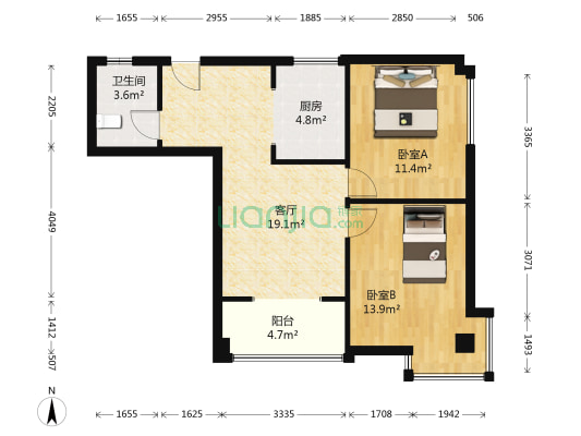 逸湖名家 2室1厅1卫 86平方