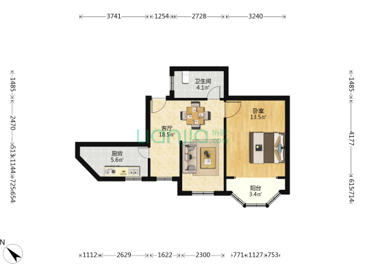 广厦大楼 1室1厅1卫 65平方