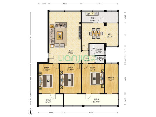 身份证制作中心小区 3室2厅2卫 165平方