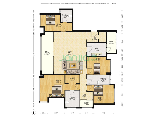 公园大道上宸 4室1厅3卫 226平方
