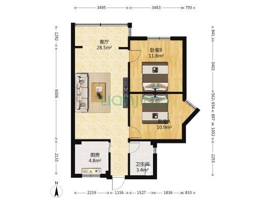 棕南正街9号 2室1厅1卫 71平方