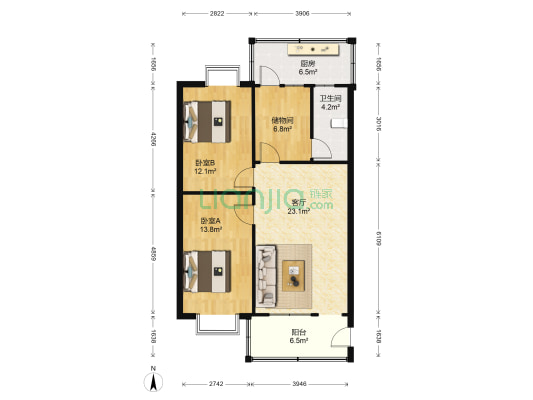 朗逸居 2室1厅1卫 84平方