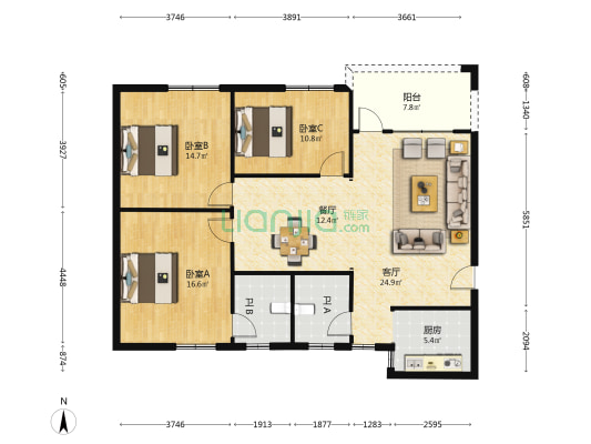 东纵大道55号 3室2厅2卫 120平方
