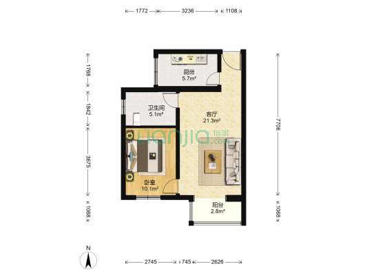 新潮嘉园一期 1室1厅1卫 60平方