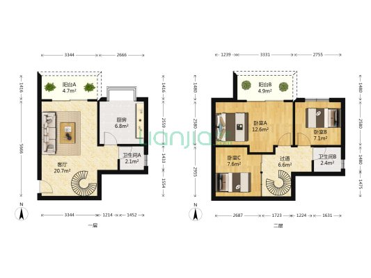 港达花园 3室1厅2卫 79平方