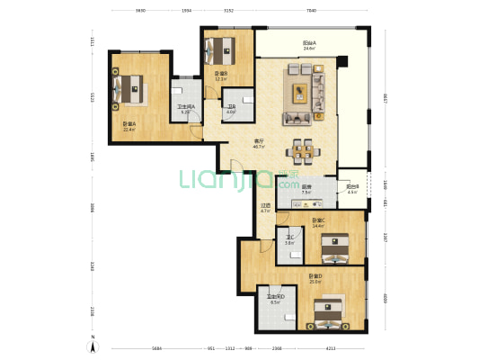 鲁能泰山7号三街区 4室1厅4卫 219平方