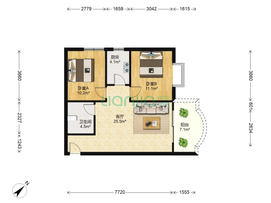 天工龙凤居 2室1厅1卫 76平方