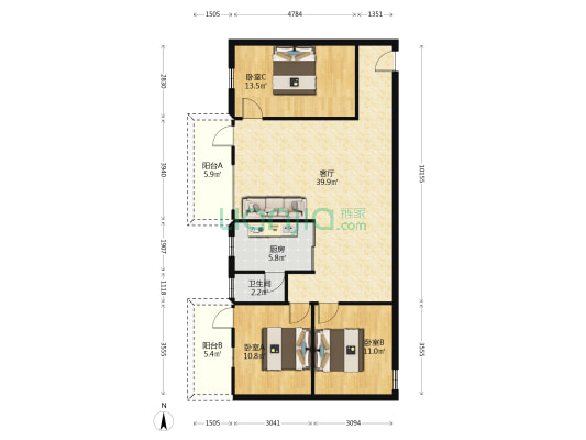 清城A一小区 3室1厅1卫 105平方