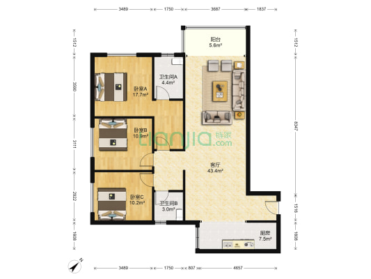 万科云岩大都会 3室1厅2卫 115平方