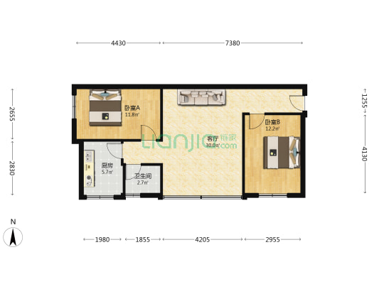下角东路20号 2室1厅1卫 70平方