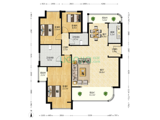 绿地东南亚中心 3室2厅2卫 175平方