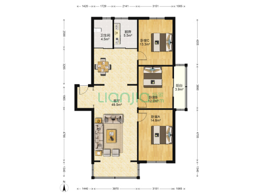 绿园北苑 3室1厅1卫 130平方