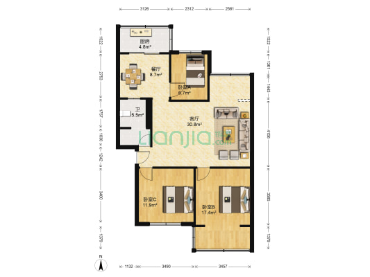 春晖小区春都里东院 3室2厅1卫 101平方
