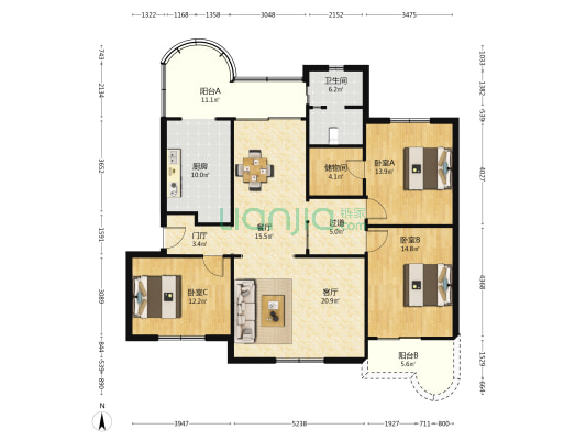 信用社家属区 3室2厅1卫 120平方
