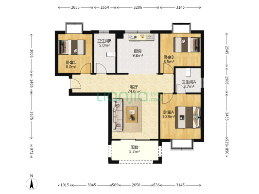 紫御府 3室1厅2卫 106平方