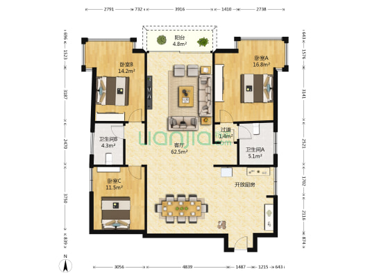 碧水嘉园小区 3室1厅2卫 142平方