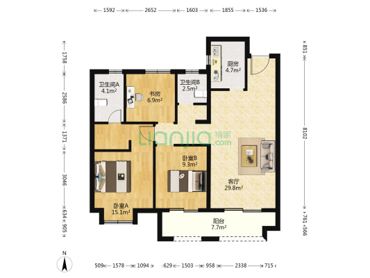 城投四新之光 3室1厅2卫 107平方