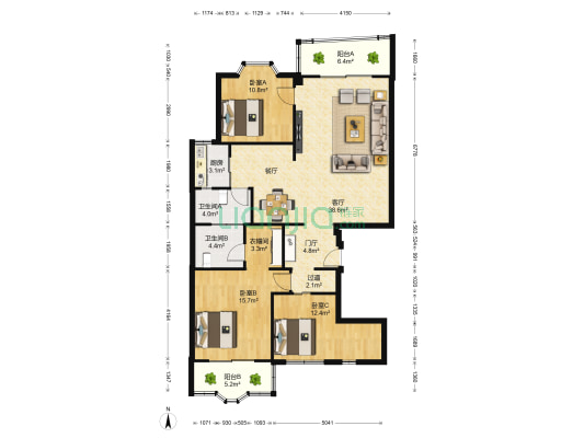 艾德花园一期 3室1厅2卫 128平方