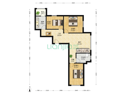恒大雅苑一期 3室1厅1卫 106平方