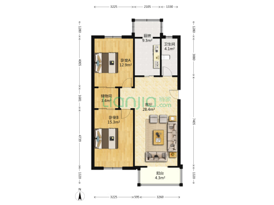 金汇园 2室1厅1卫 98平方