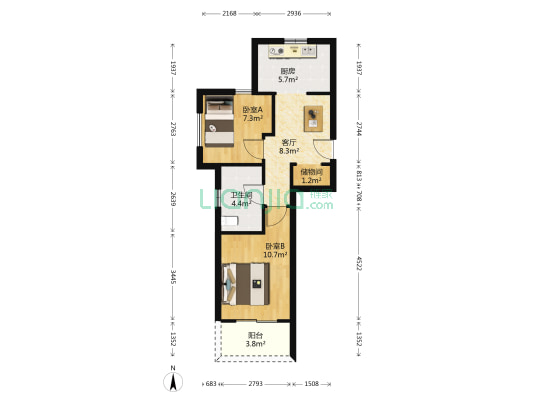 缤纷东院 2室1厅1卫 65平方