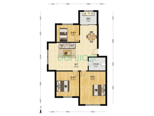 科技家园 3室1厅1卫 106平方