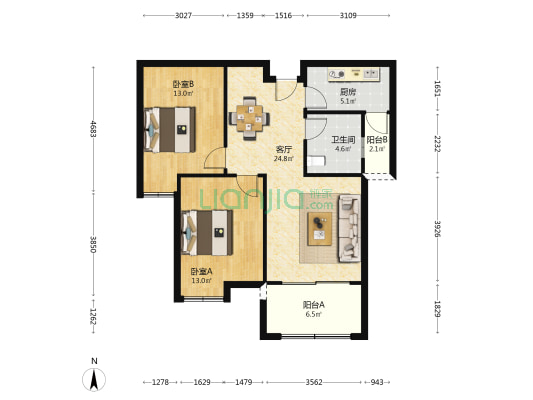 馨怡家园 2室1厅1卫 88平方