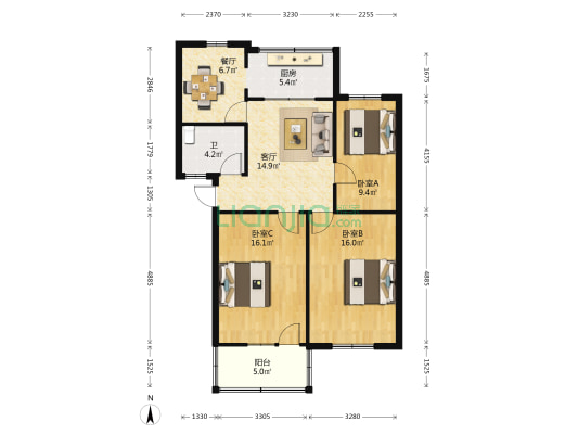 明塘后路11号 3室2厅1卫 90平方