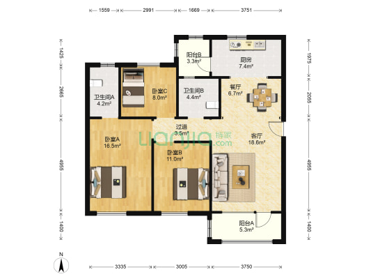中冶帝景 3室2厅2卫 130平方