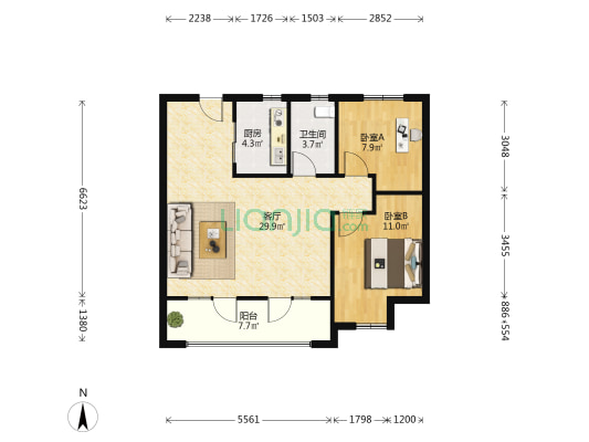 领秀珊瑚湾尚璟 2室1厅1卫 90平方