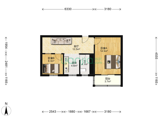 上海路新村 2室1厅1卫 54平方