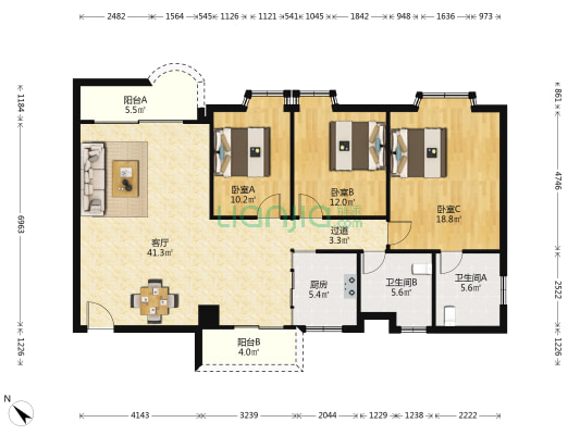 怡景城 3室1厅2卫 132平方