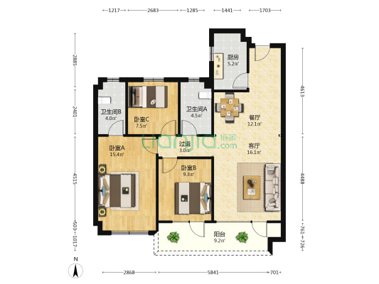 恩马·中央壹品 3室2厅2卫 109平方