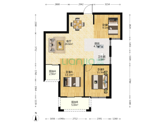 鳌兴佳园二区 3室1厅1卫 91平方