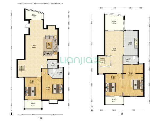 科灵新天地东区 4室1厅3卫 122平方