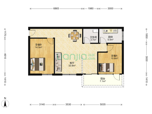 明星楼 2室1厅1卫 89平方