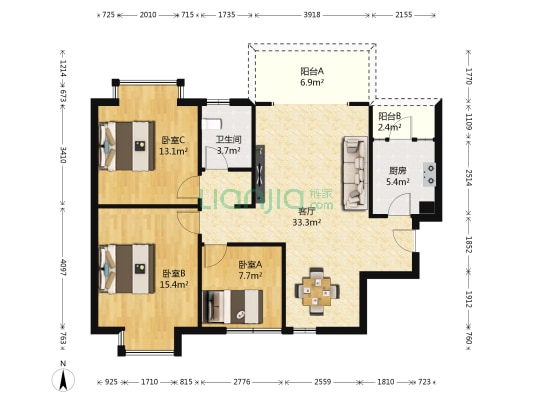 黄金时代(高新区) 3室1厅1卫 108平方