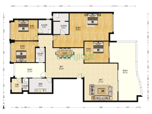 石楼碧桂园 4室2厅4卫 261平方