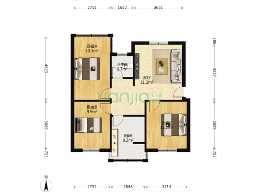 金河小区 3室1厅1卫 84平方