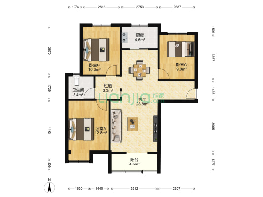 新阳花苑 3室1厅1卫 96平方