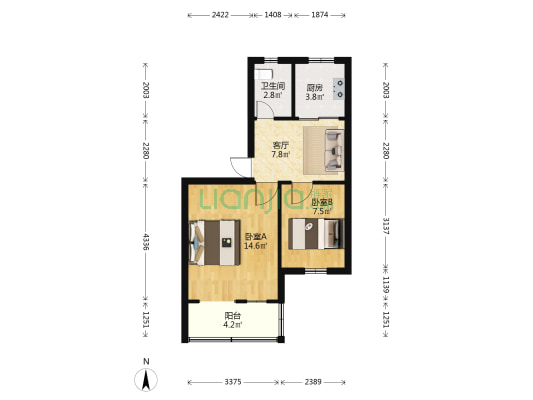 天印大道999号院 2室1厅1卫 49平方