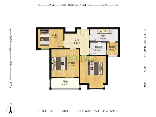 鼎瑞雅居 3室1厅1卫 78平方