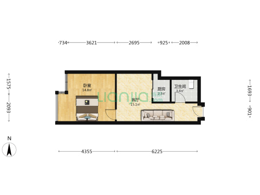 浙江商贸城 1室1厅1卫 55平方
