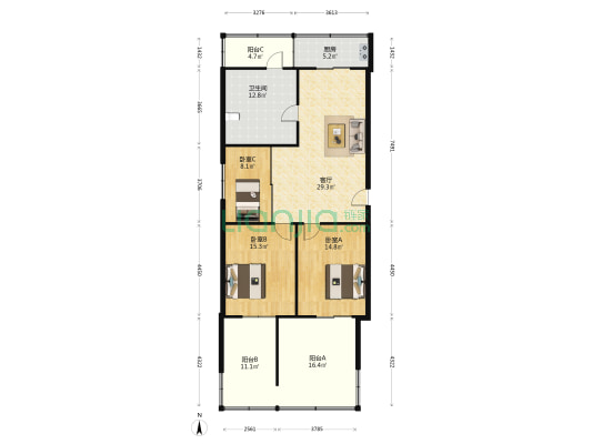 华山路95号 3室1厅1卫 113平方
