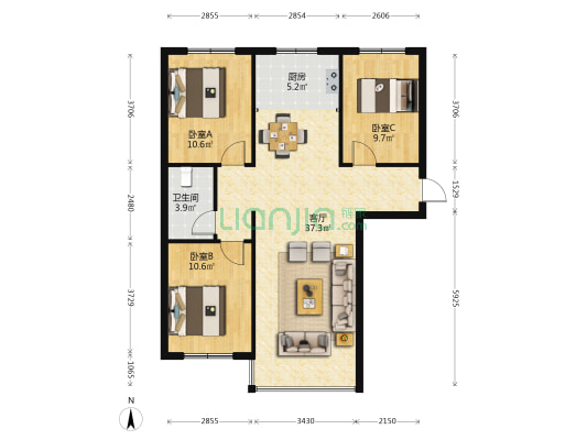 枫兰香谷 3室1厅1卫 102平方