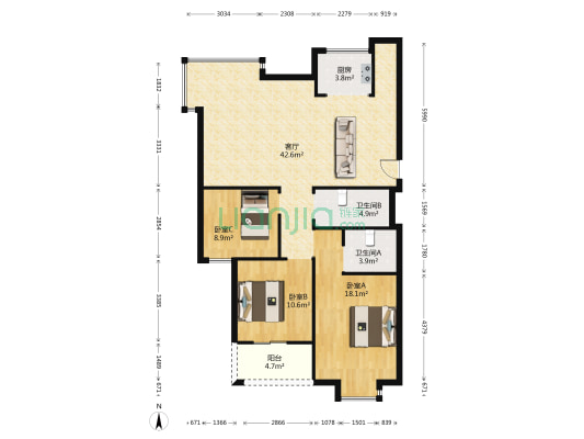 嘉宁家园 3室1厅2卫 131平方