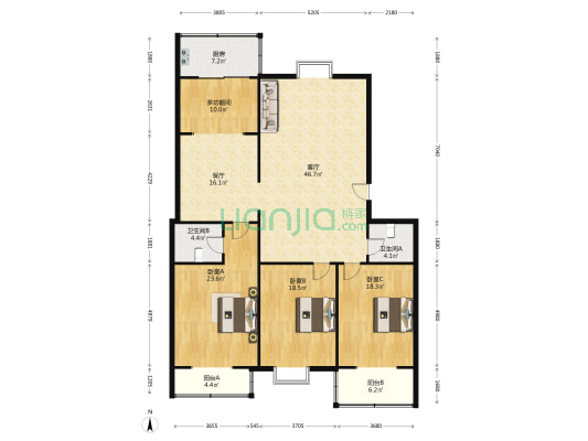 政务大厅宿舍 4室2厅2卫 189平方